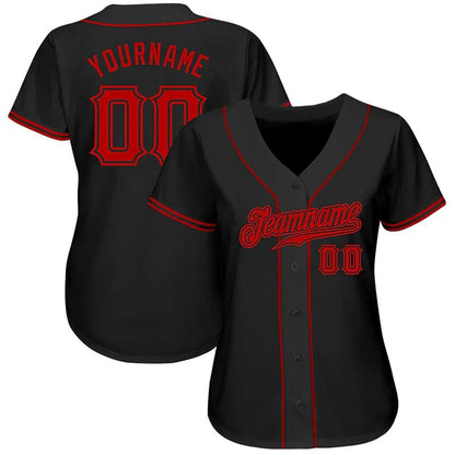 Custom Black Red Authentic Baseball Stitched Jersey - GloryGearUS