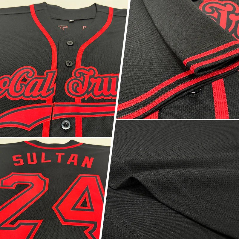 Custom Black Red Authentic Baseball Stitched Jersey - GloryGearUS