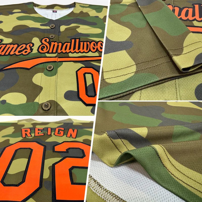 Custom Camo Orange - Black Authentic Salute To Service Baseball Jersey - GloryGearUS