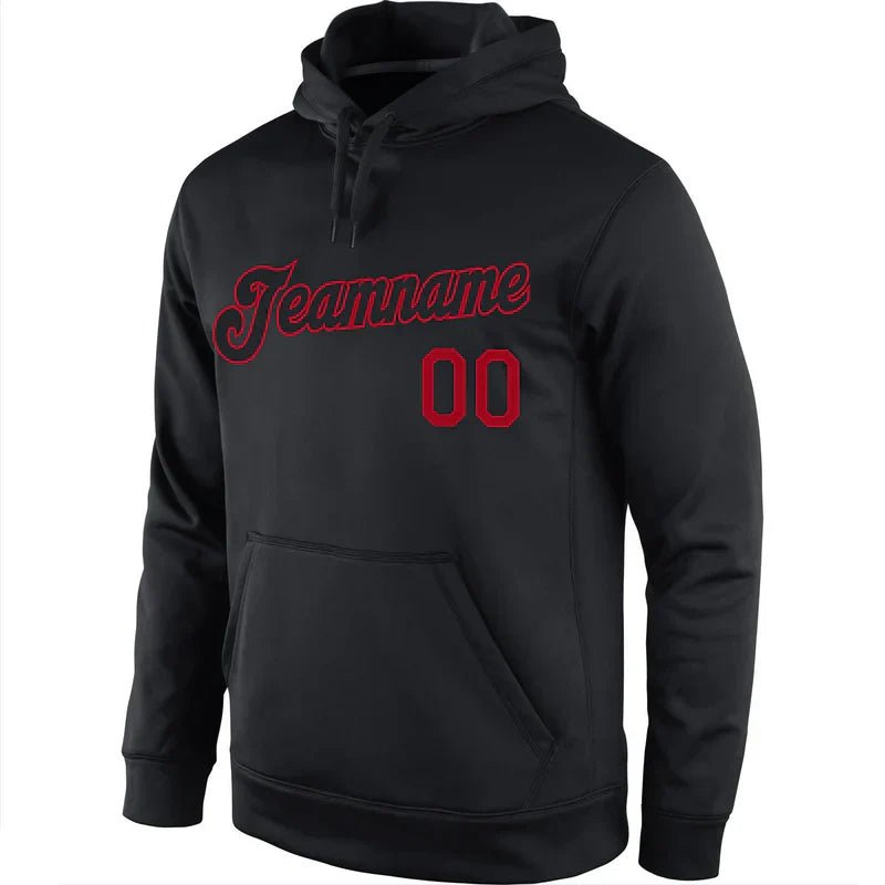 Custom Stitched Black Black - Red Sports Pullover Sweatshirt Hoodie - GloryGearUS