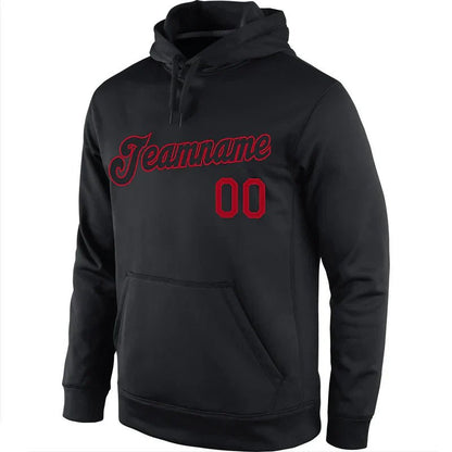 Custom Stitched Black Black - Red Sports Pullover Sweatshirt Hoodie - GloryGearUS