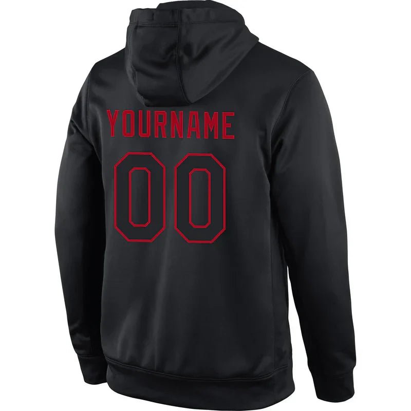 Custom Stitched Black Black - Red Sports Pullover Sweatshirt Hoodie - GloryGearUS