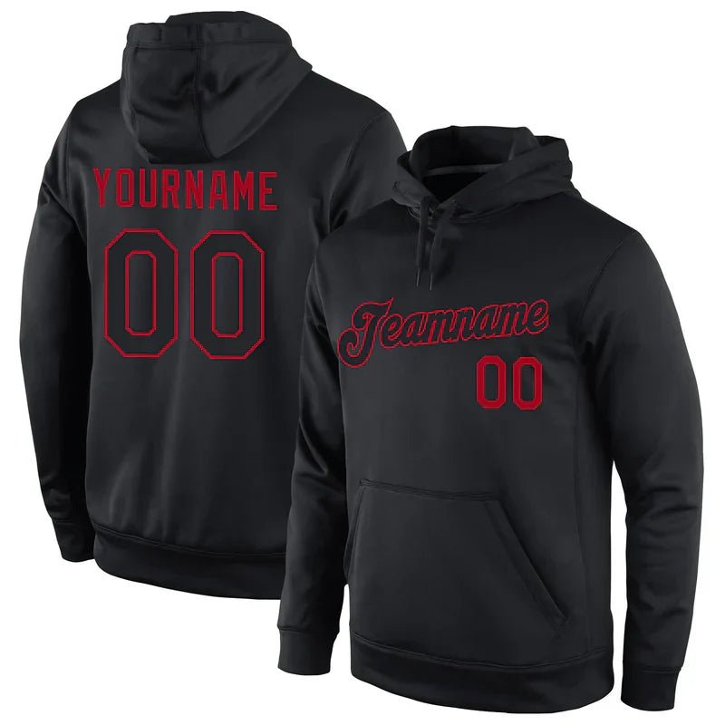 Custom Stitched Black Black - Red Sports Pullover Sweatshirt Hoodie - GloryGearUS