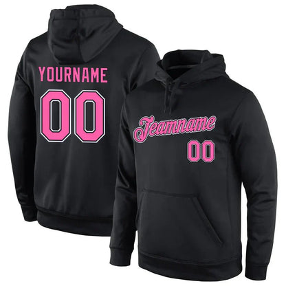 Custom Stitched Black Pink - White Sports Pullover Sweatshirt Hoodie - GloryGearUS