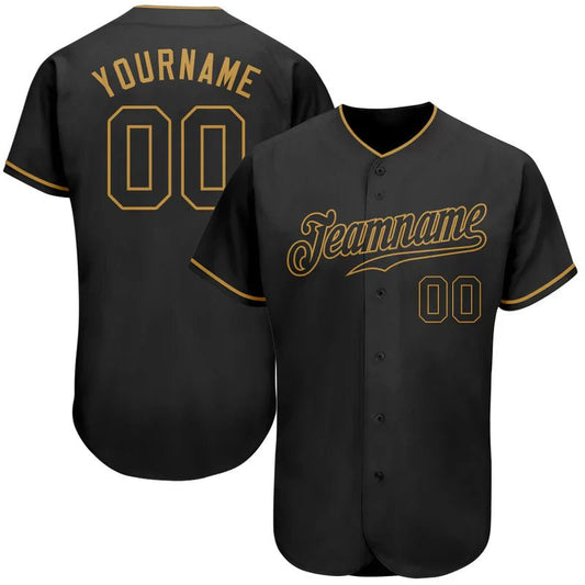 Custom Black Black - Old Gold Authentic Baseball Stitched Jersey - GloryGearUS