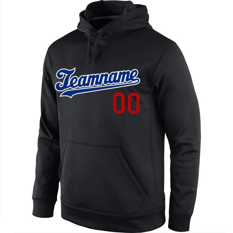 Custom Stitched Black Royal - Red Sports Pullover Sweatshirt Hoodie - GloryGearUS