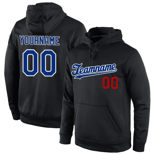 Custom Stitched Black Royal - Red Sports Pullover Sweatshirt Hoodie - GloryGearUS