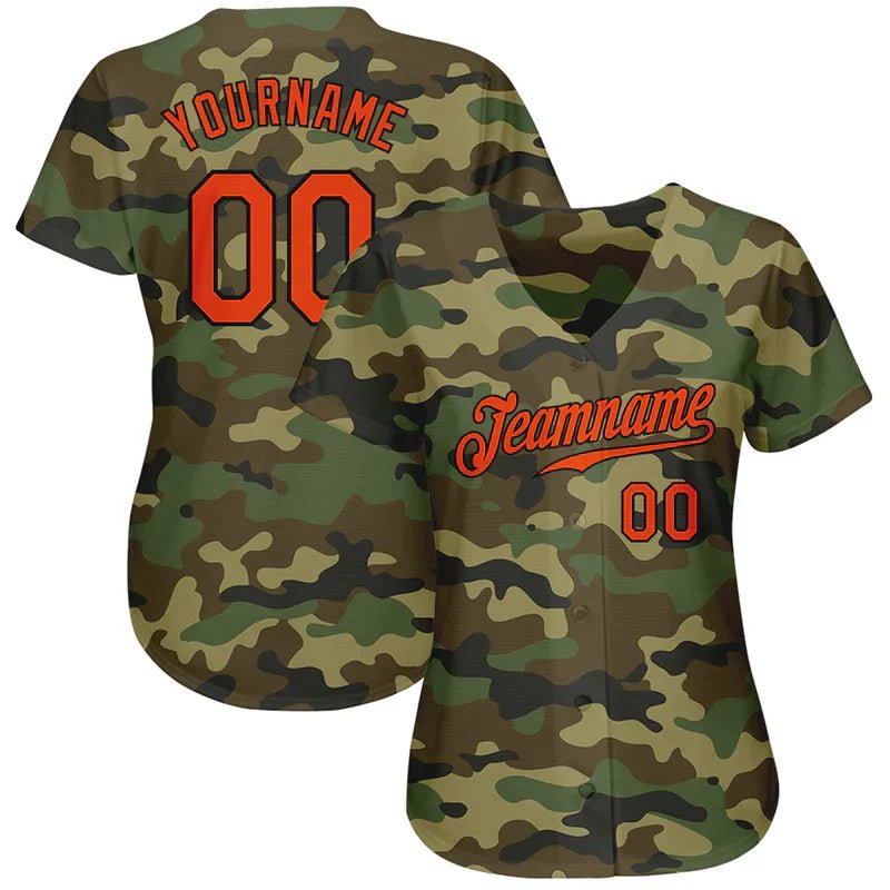 Custom Camo Orange - Black Authentic Salute To Service Baseball Jersey - GloryGearUS