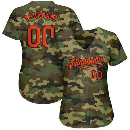 Custom Camo Orange - Black Authentic Salute To Service Baseball Jersey - GloryGearUS